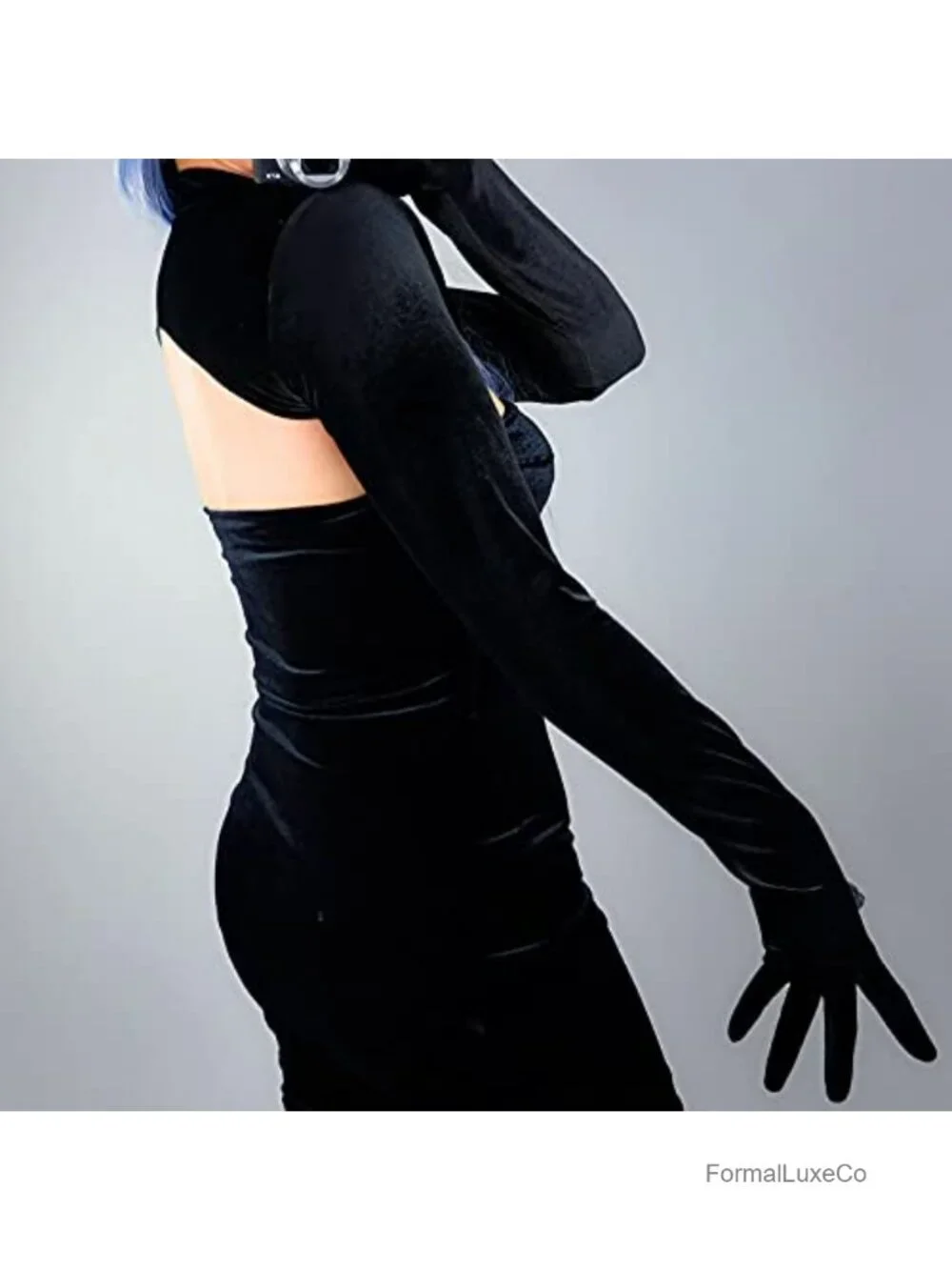 Velvet Bolero Gloves Crop Top Shrug High Crew Neck